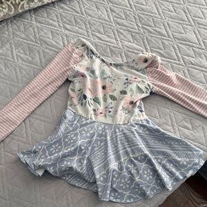Cheeky plum Dance leotard Floral and Striped Long Sleeve leotard